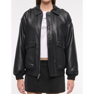 Abercrombie & Fitch Black Vegan Leather Oversized Bomber Jacket Size Large